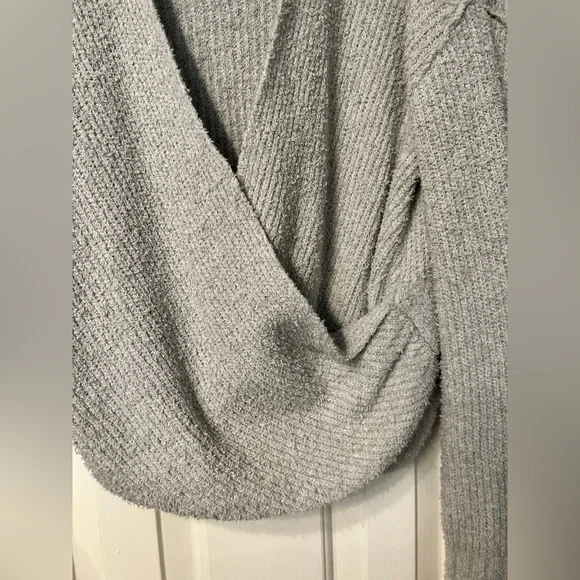 Free People Sensual Wrap Sweater Chunky Ribbed Knit Long Sleeve Grey Large - Picture 7 of 10